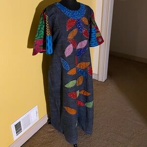 Colorful Patchwork Ankara Denim Dress